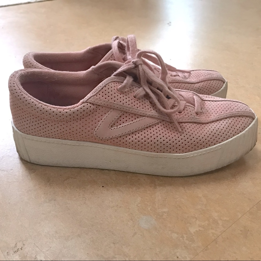 Tretorn pink suede platform sneakers